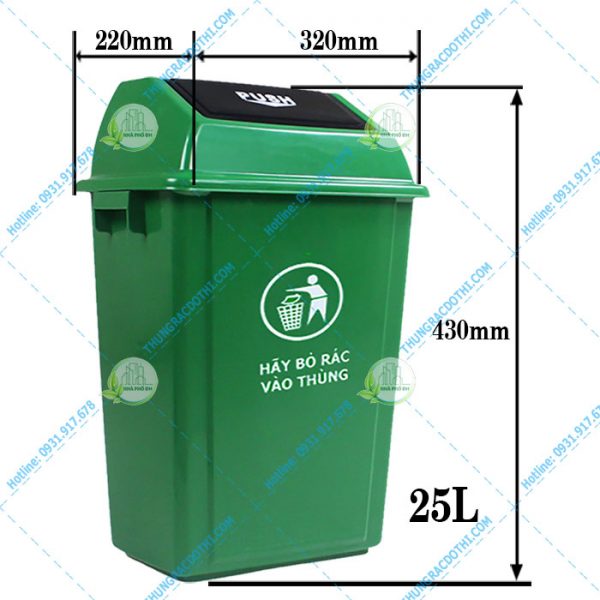 Kích thước thùng rác nhự 25L nắp lật