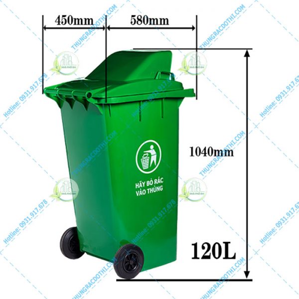 Kích thước thùng rác nhựa 120 Lít nắp hở