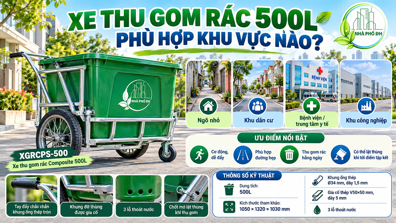 Xe thu gom rác 500L phù hợp khu vực nào
