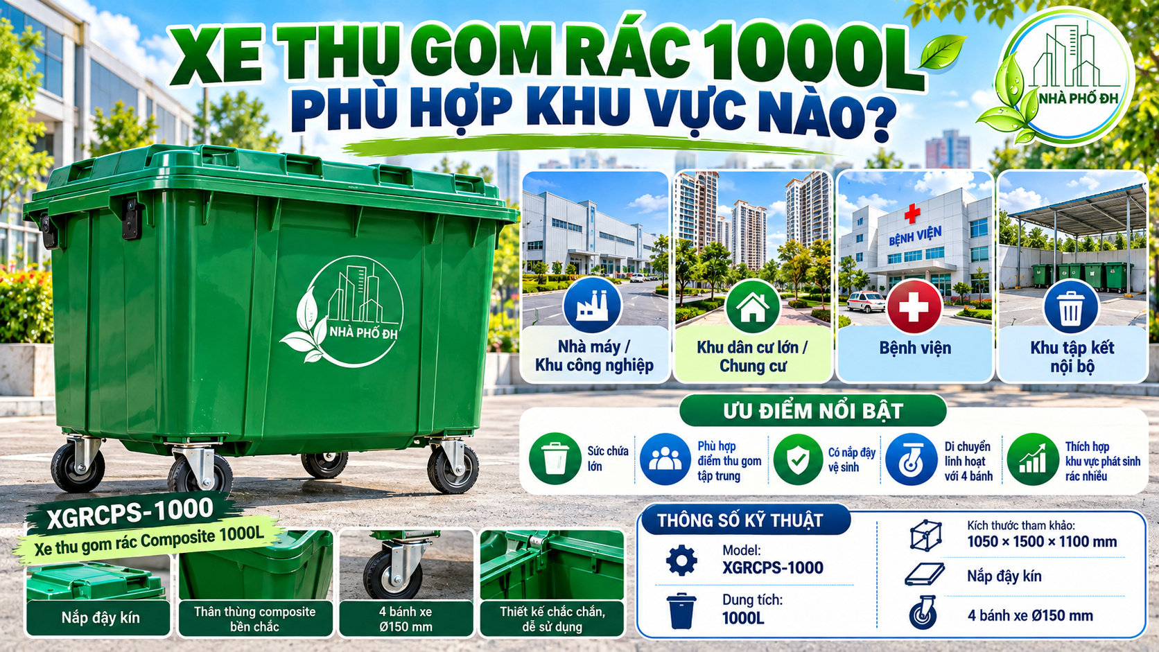 Xe thu gom rác 1000L phù hợp khu vực nào