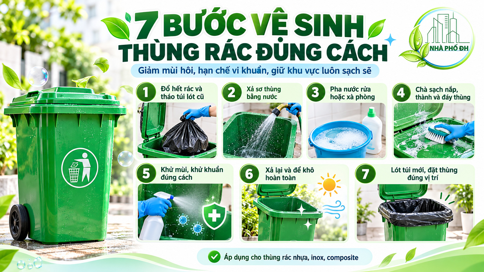 Vệ sinh thùng rác đúng cách với quy trình 7 bước