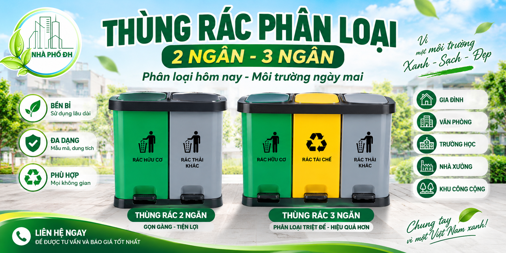 Tư vấn báo giá thùng rác phân loại Nhà Phố ĐH
