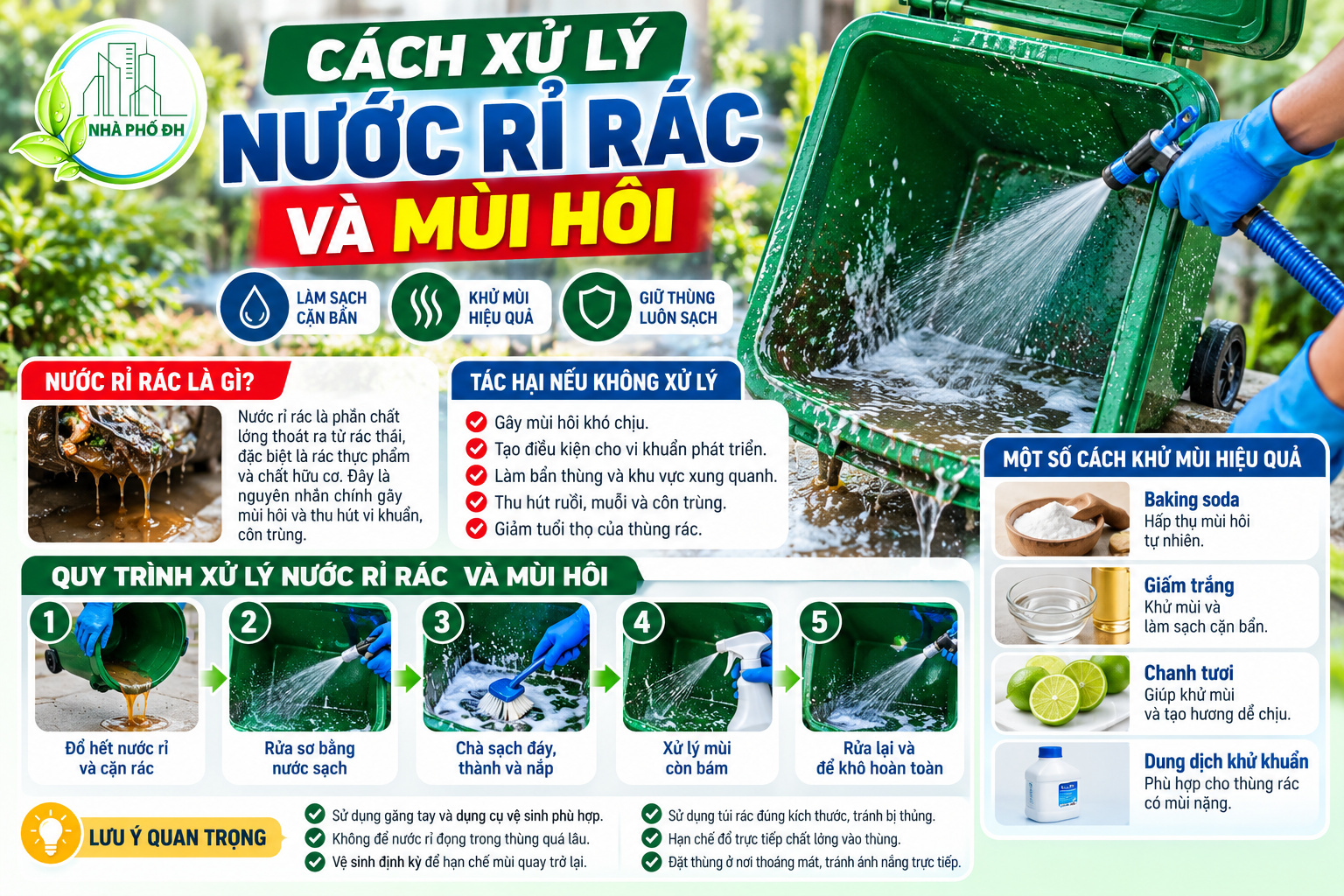 Vệ sinh thùng rác và cách xử lý nước rỉ rác mùi hôi