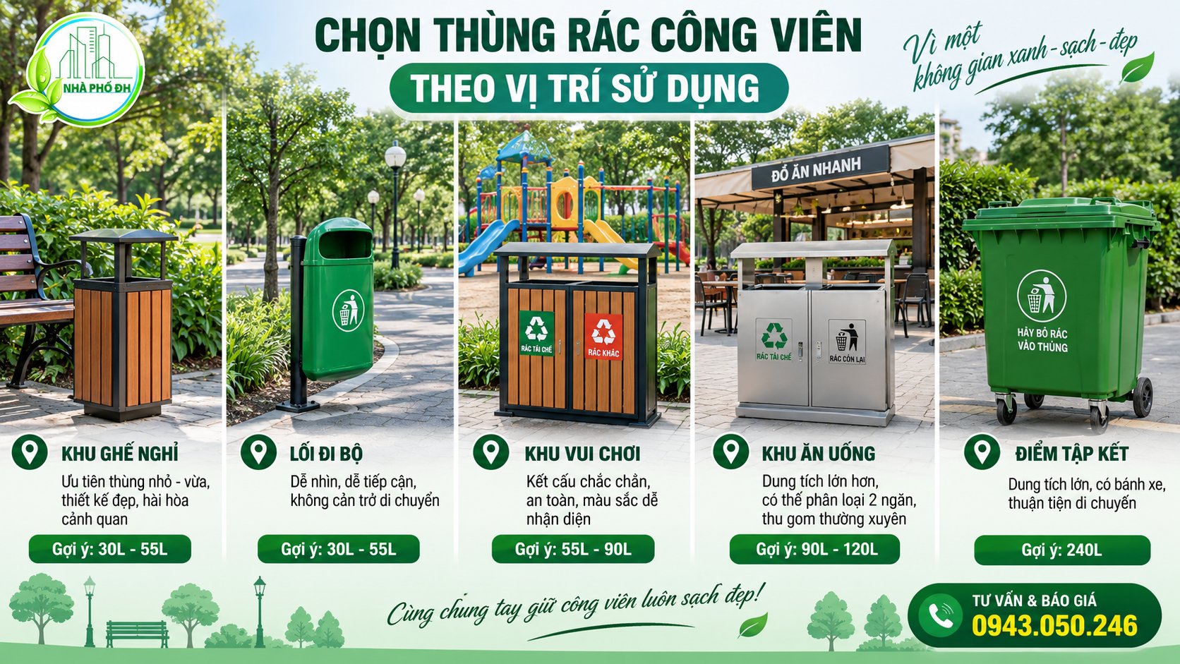 Chọn thùng rác công viên theo từng vị trí sử dụng
