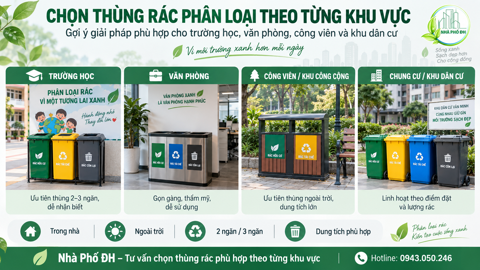 Chọn thùng rác phân loại theo từng khu vực sử dụng