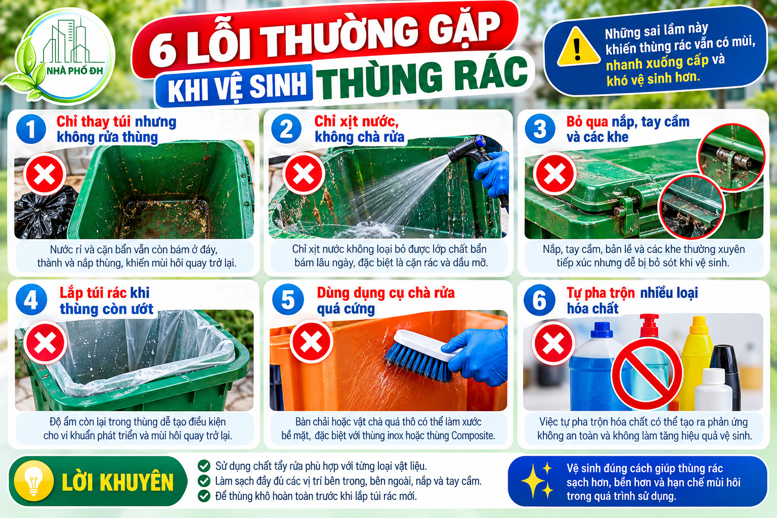 Những lỗi thường gặp khi vệ sinh thùng rác