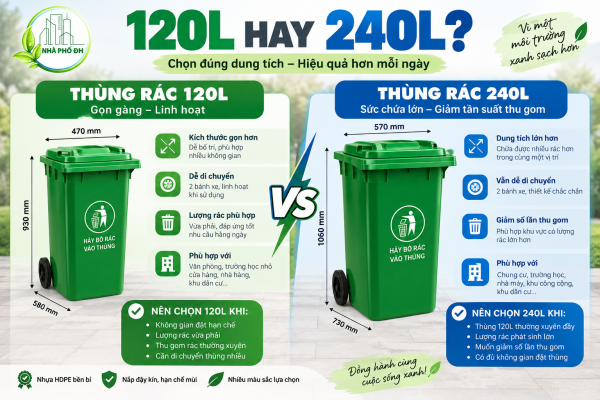 So sánh thùng rác 120L và 240L
