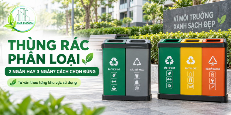 Thùng rác phân loại 2 ngăn hay 3 ngăn