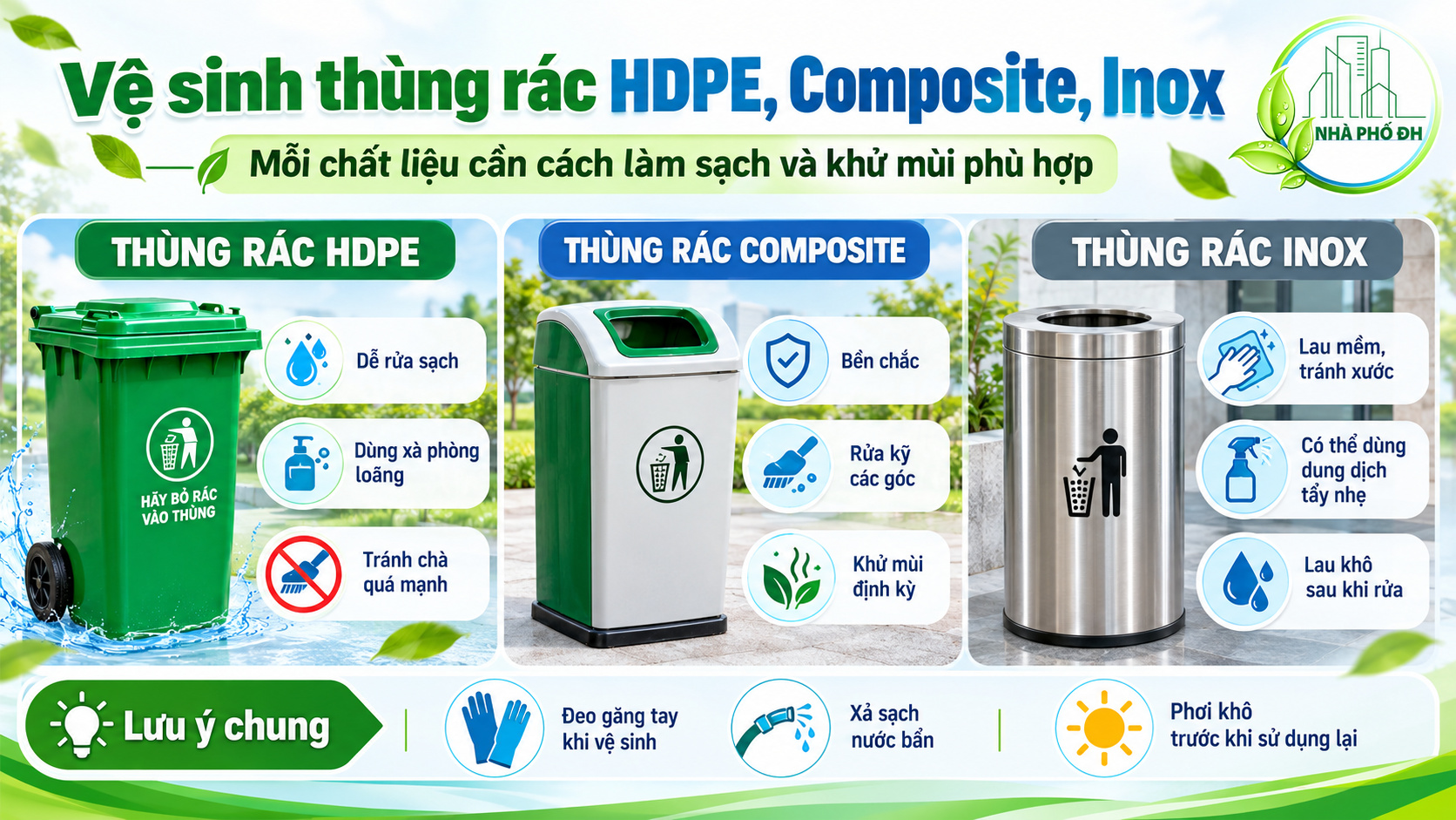 Vệ sinh thùng rác HDPE Composite và Inox đúng cách