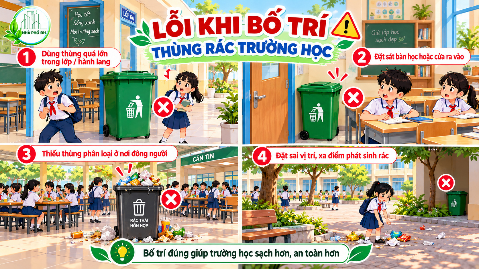 Những lỗi khi bố trí thùng rác trường học Những lỗi thường gặp khi bố trí thùng rác trường học